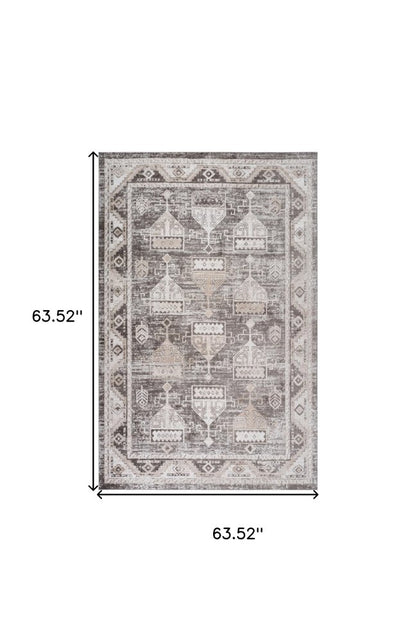 5' X 8' Beige and Brown Abstract Distressed Area Rug