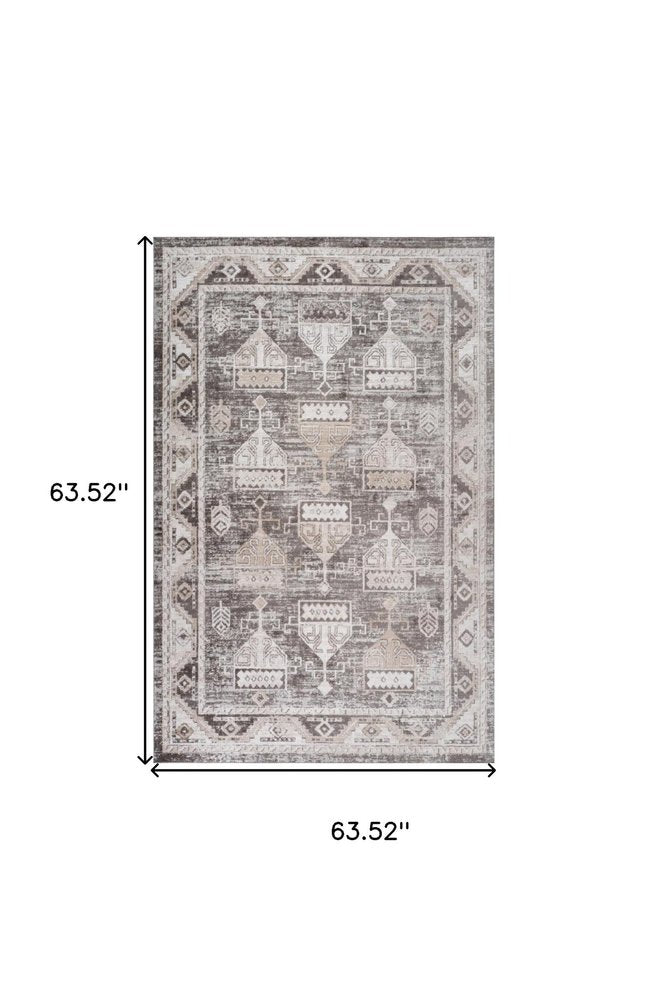 5' X 8' Beige and Brown Abstract Distressed Area Rug