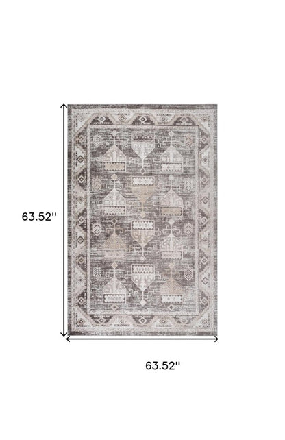 5' X 8' Beige and Brown Abstract Distressed Area Rug