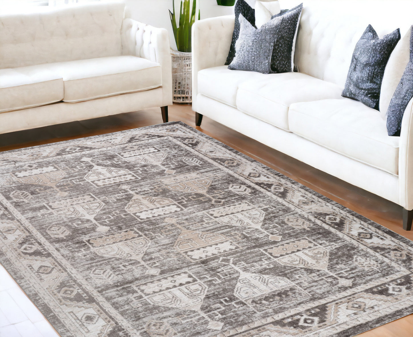 5' X 8' Beige and Brown Abstract Distressed Area Rug