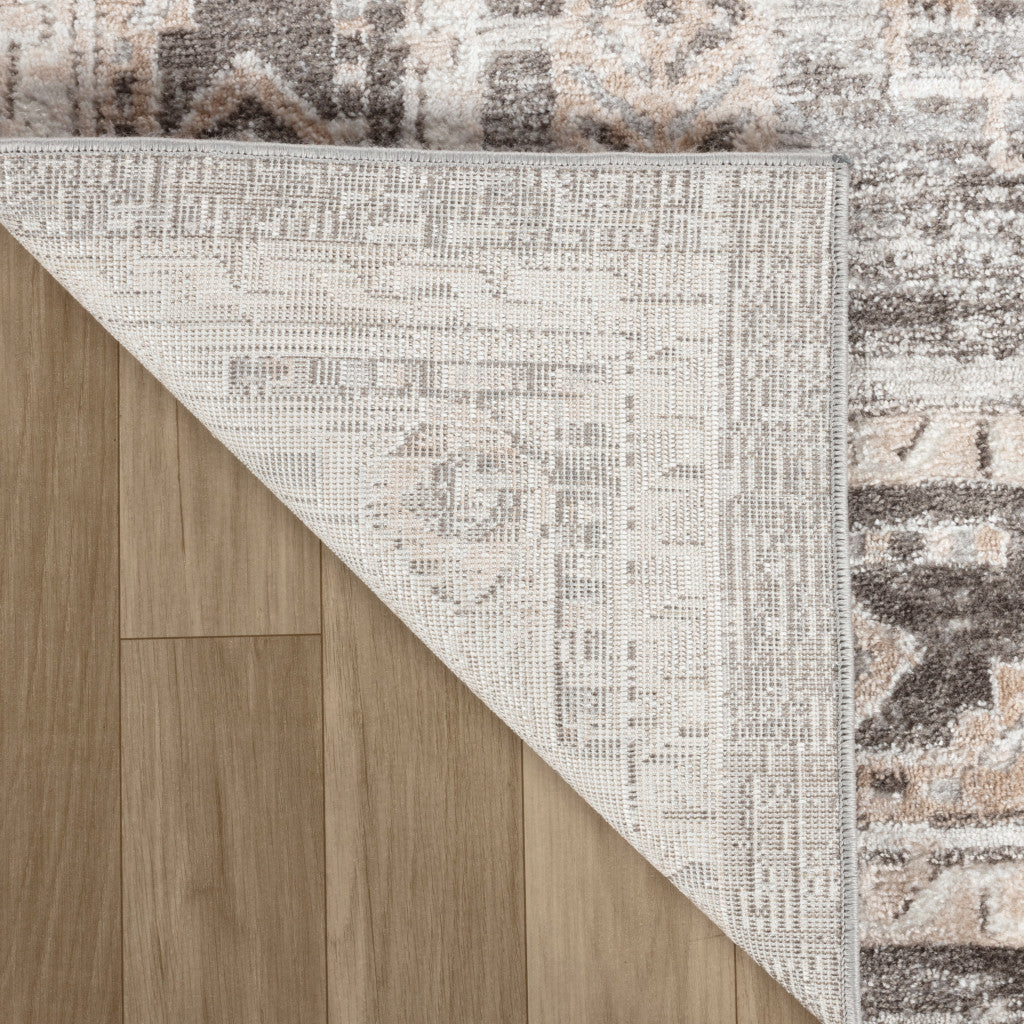 7' X 10' Beige and Brown Abstract Distressed Area Rug