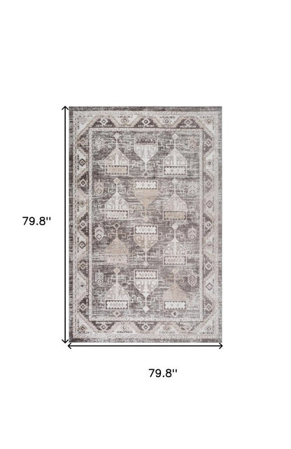 7' X 10' Beige and Brown Abstract Distressed Area Rug