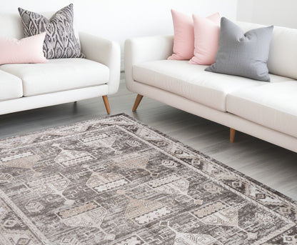 7' X 10' Beige and Brown Abstract Distressed Area Rug