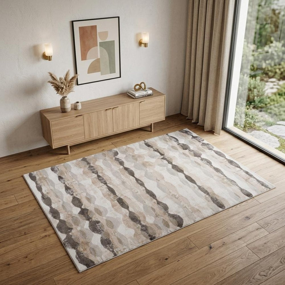 4' X 6' Beige and Brown Abstract Distressed Area Rug