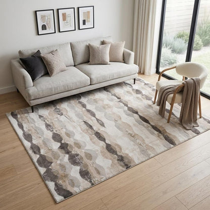 5' X 8' Beige and Brown Abstract Distressed Area Rug