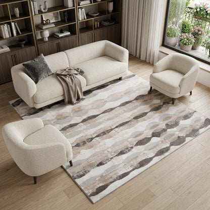 7' X 10' Beige and Brown Abstract Distressed Area Rug