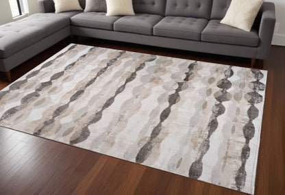 7' X 10' Beige and Brown Abstract Distressed Area Rug