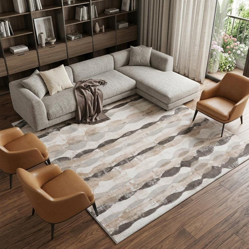 8' X 11' Beige and Brown Abstract Distressed Area Rug