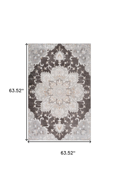 5' X 8' Gray and Brown Southwestern Distressed Area Rug