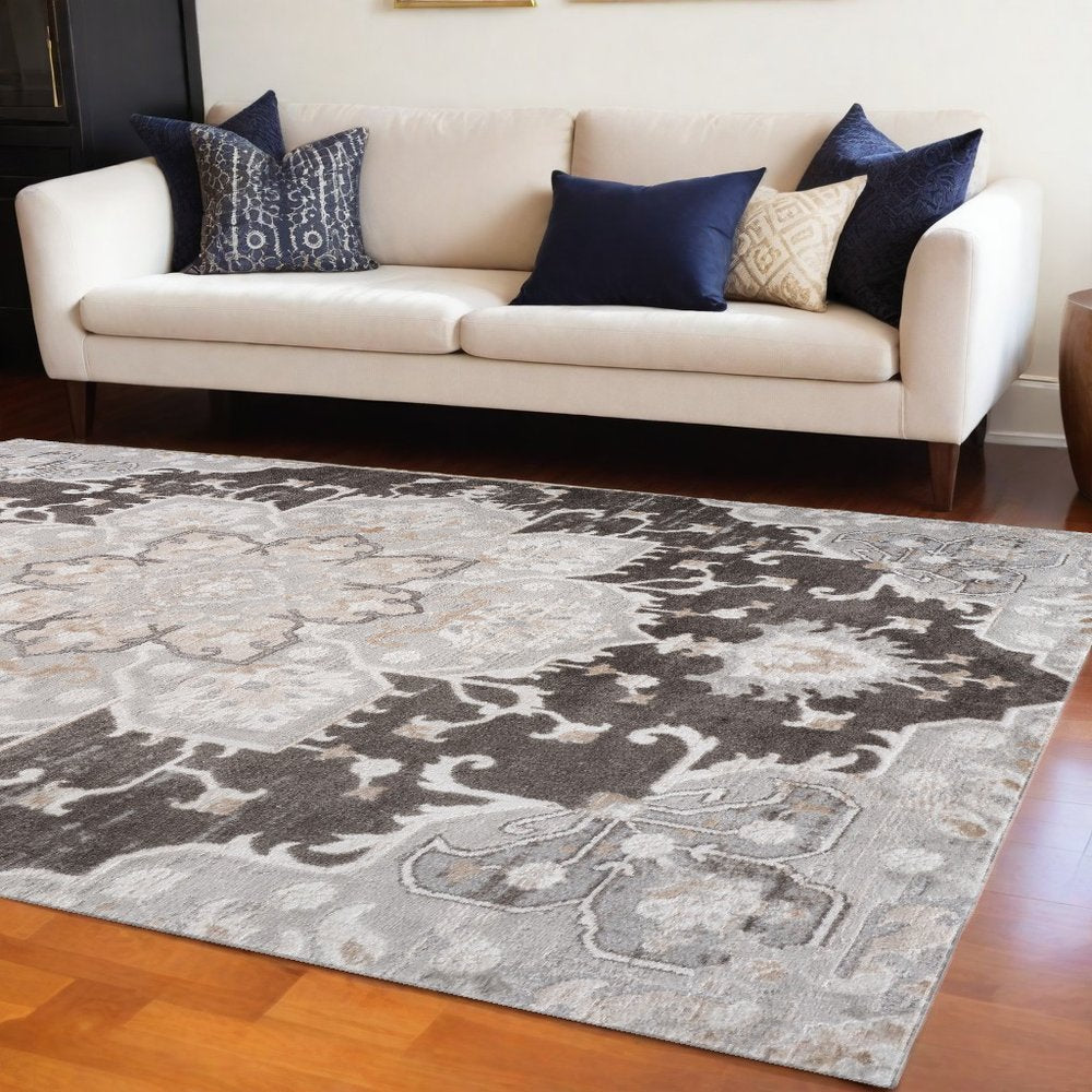 7' X 10' Gray and Brown Southwestern Distressed Area Rug