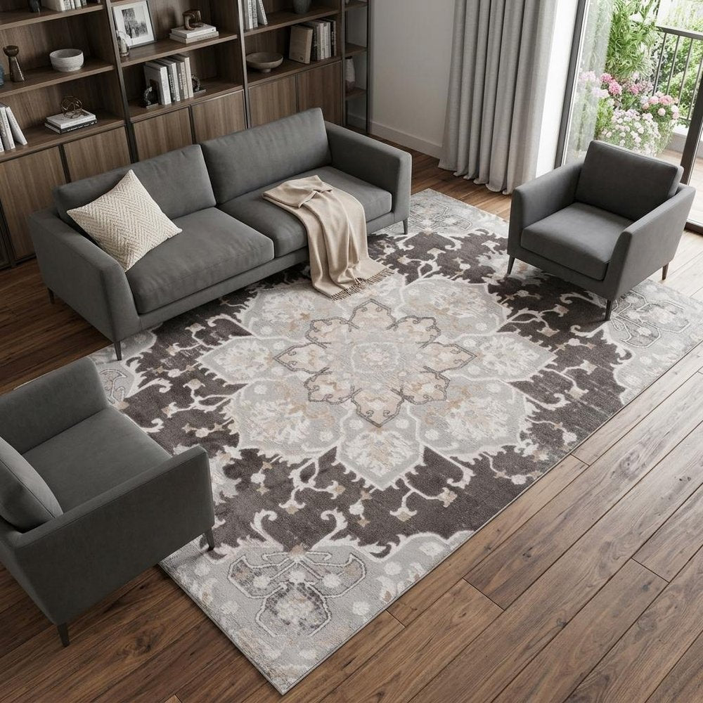 8' X 11' Gray and Brown Southwestern Distressed Area Rug