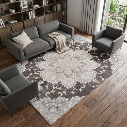 8' X 11' Gray and Brown Southwestern Distressed Area Rug
