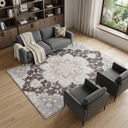 8' X 11' Gray and Brown Southwestern Distressed Area Rug