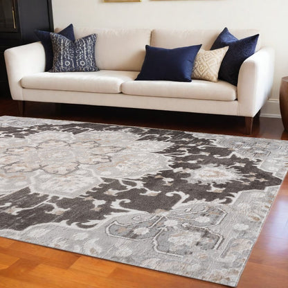 8' X 11' Gray and Brown Southwestern Distressed Area Rug