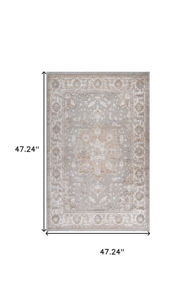 4' X 6' Beige and Gray Oriental Distressed Area Rug