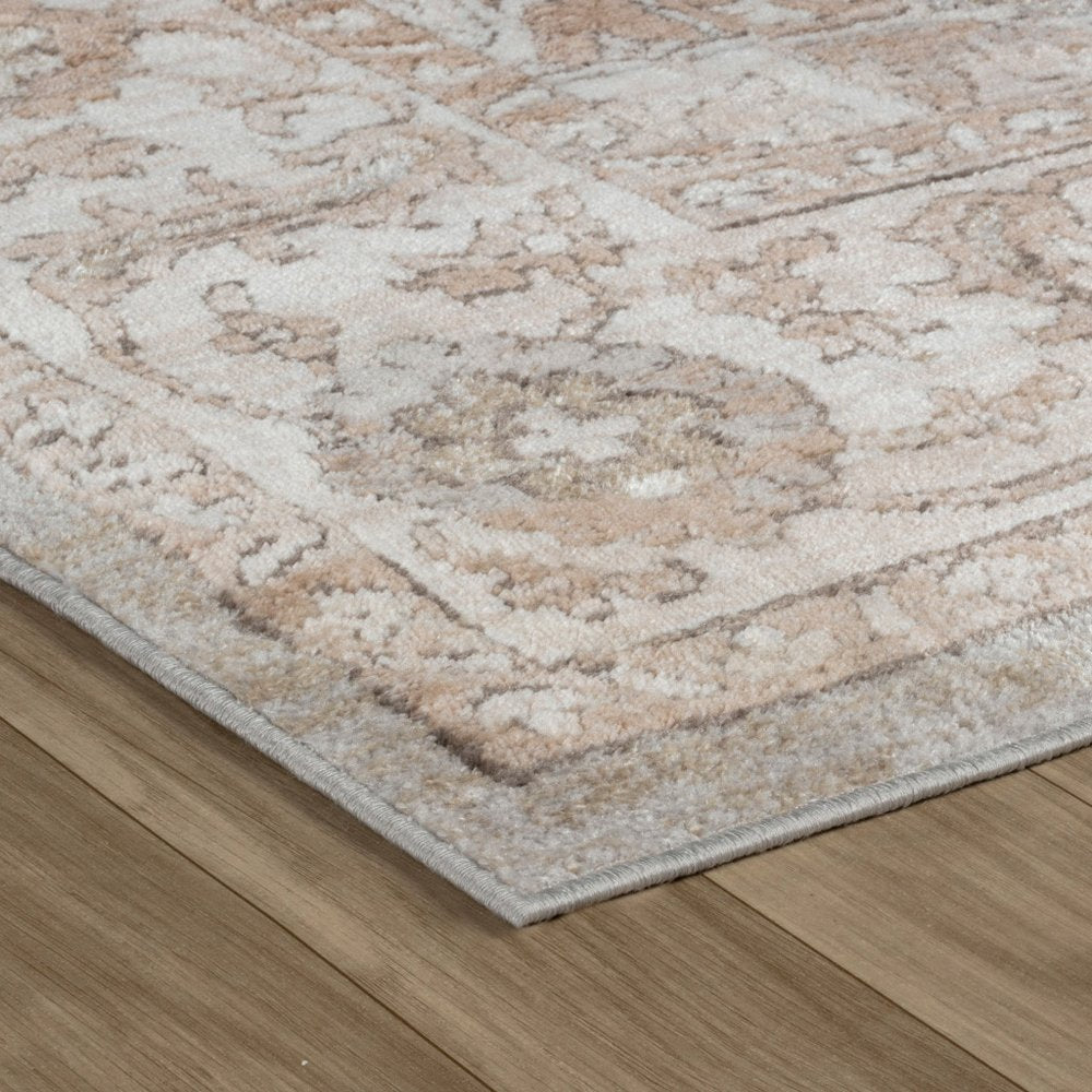 5' X 8' Beige and Gray Oriental Distressed Area Rug