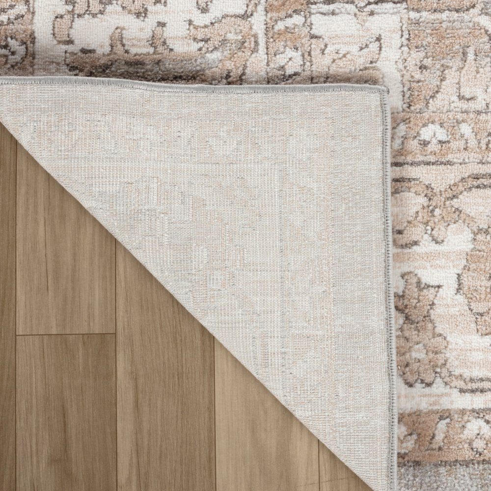 5' X 8' Beige and Gray Oriental Distressed Area Rug