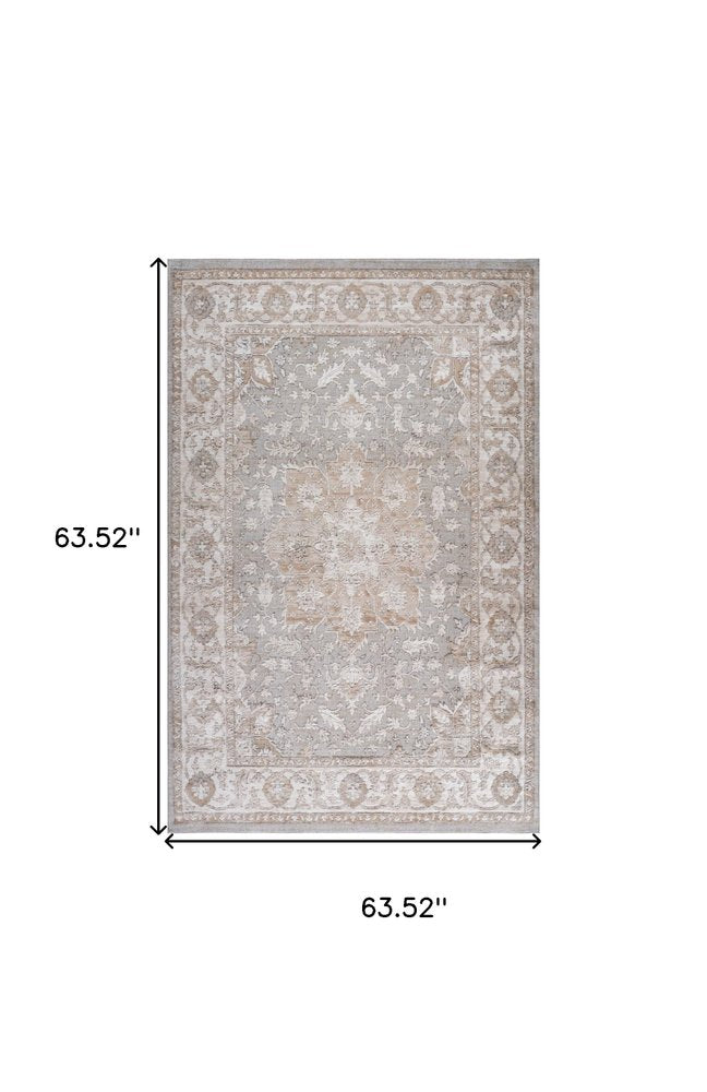 5' X 8' Beige and Gray Oriental Distressed Area Rug