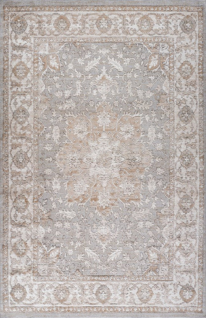7' X 10' Beige and Gray Oriental Distressed Area Rug