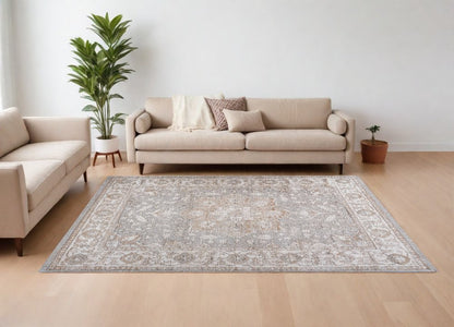 8' X 11' Beige and Gray Oriental Distressed Area Rug