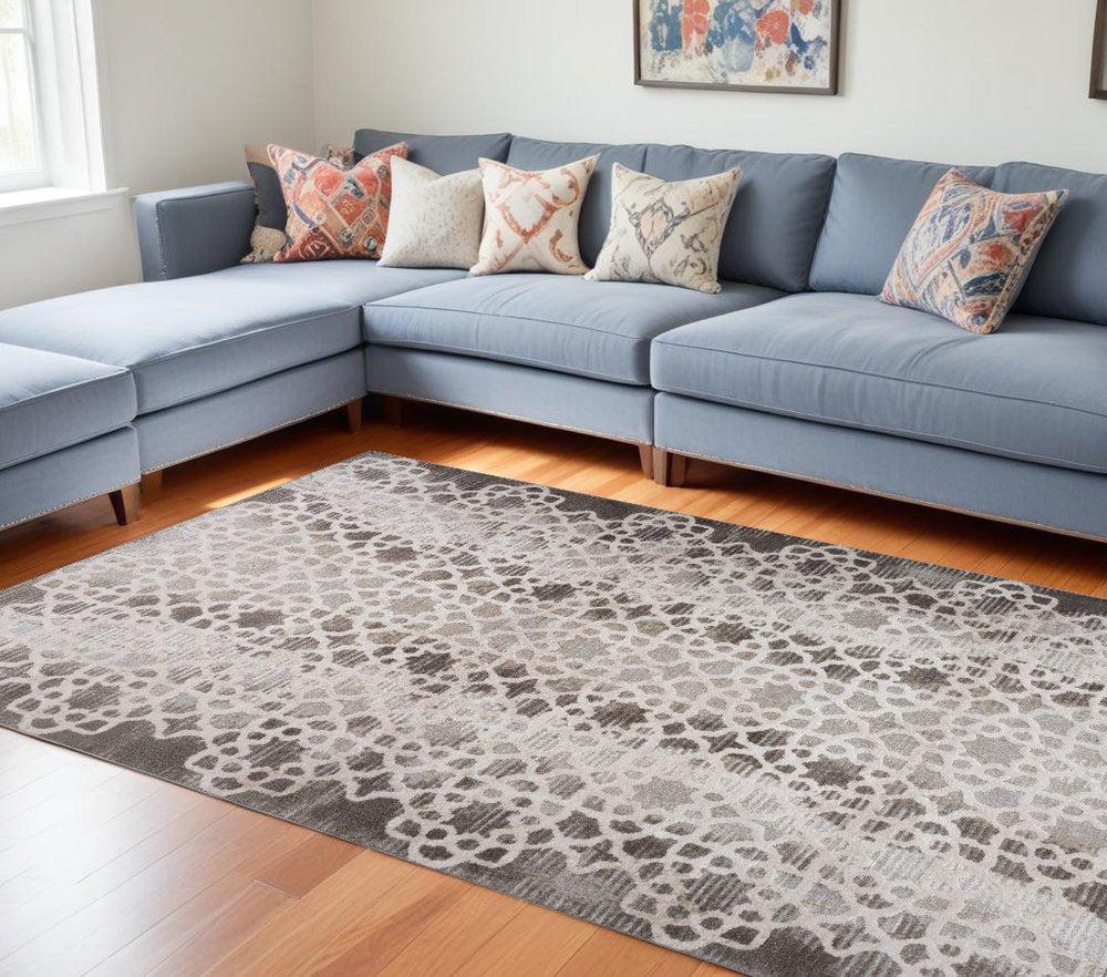 7' X 10' Brown and Beige Abstract Distressed Area Rug