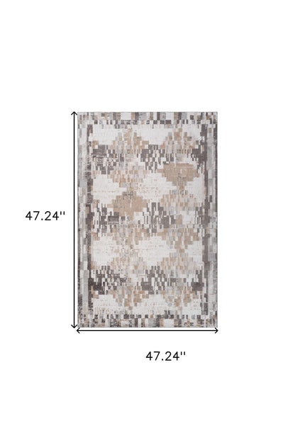 4' X 6' Cream and Brown Abstract Distressed Area Rug