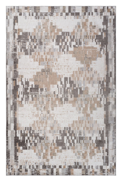 4' X 6' Cream and Brown Abstract Distressed Area Rug