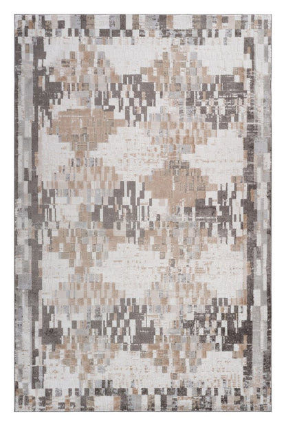 4' X 6' Cream and Brown Abstract Distressed Area Rug