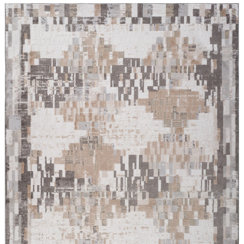 4' X 6' Cream and Brown Abstract Distressed Area Rug