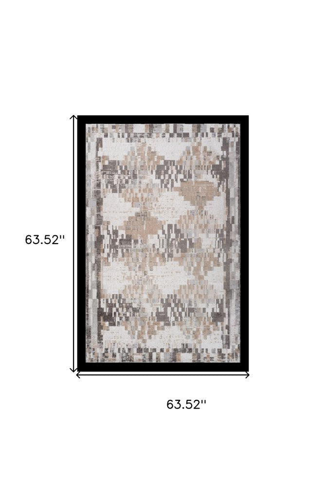 5' X 8' Cream and Brown Abstract Distressed Area Rug