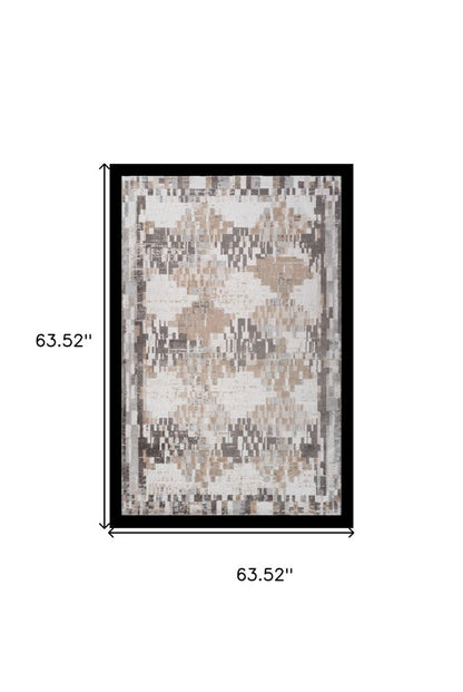 5' X 8' Cream and Brown Abstract Distressed Area Rug