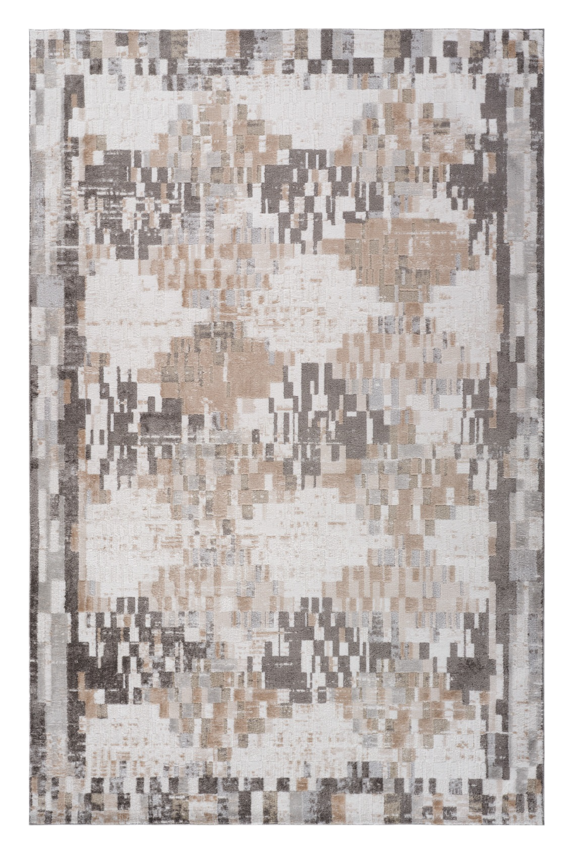 5' X 8' Cream and Brown Abstract Distressed Area Rug