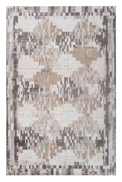 5' X 8' Cream and Brown Abstract Distressed Area Rug