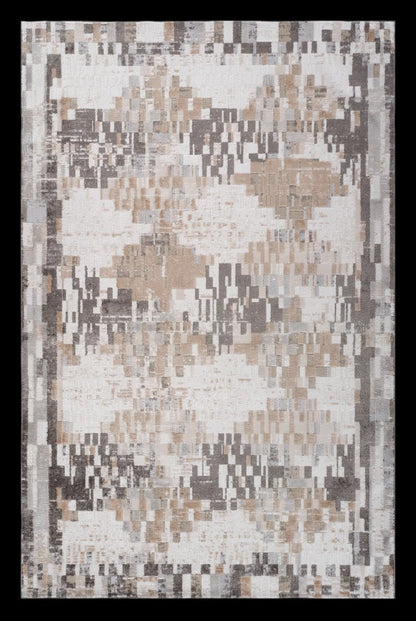 5' X 8' Cream and Brown Abstract Distressed Area Rug