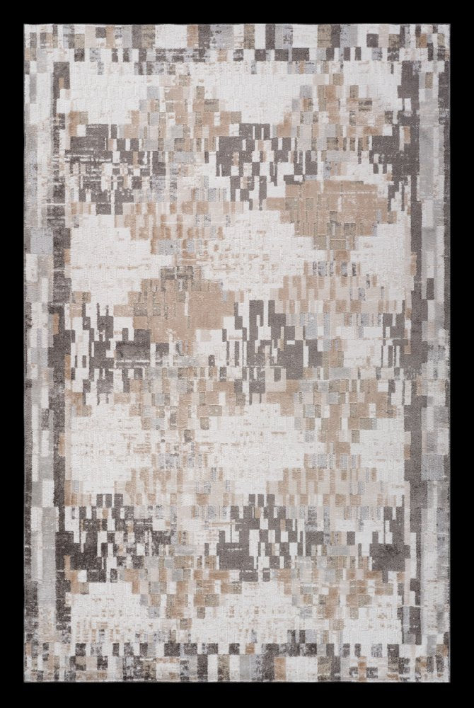 5' X 8' Cream and Brown Abstract Distressed Area Rug
