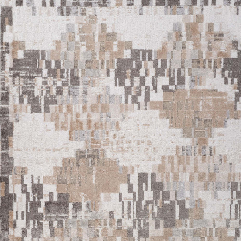 5' X 8' Cream and Brown Abstract Distressed Area Rug