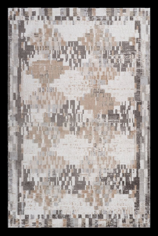 5' X 8' Cream and Brown Abstract Distressed Area Rug