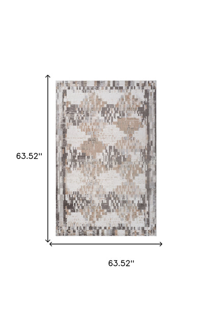 5' X 8' Cream and Brown Abstract Distressed Area Rug