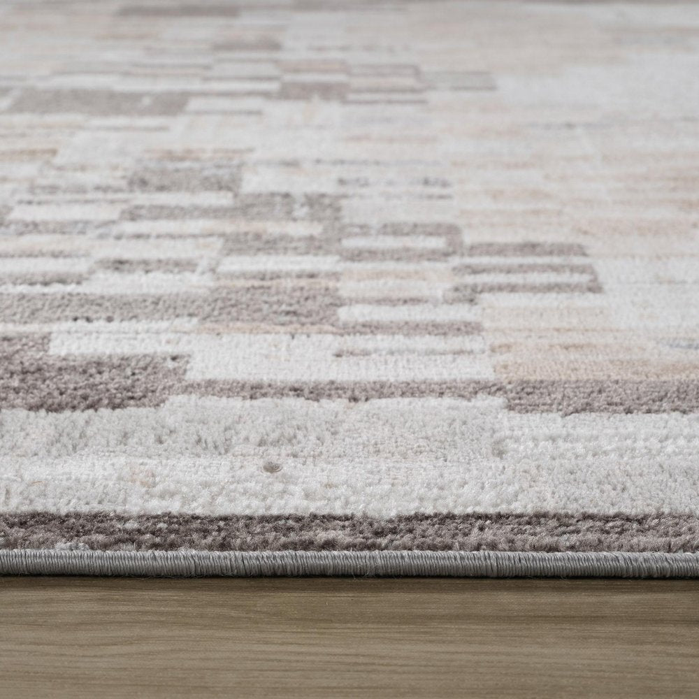 5' X 8' Cream and Brown Abstract Distressed Area Rug