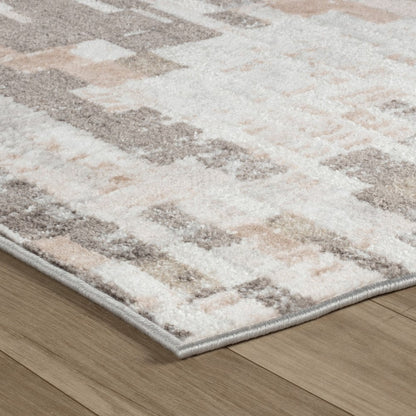 7' X 10' Cream and Brown Abstract Distressed Area Rug