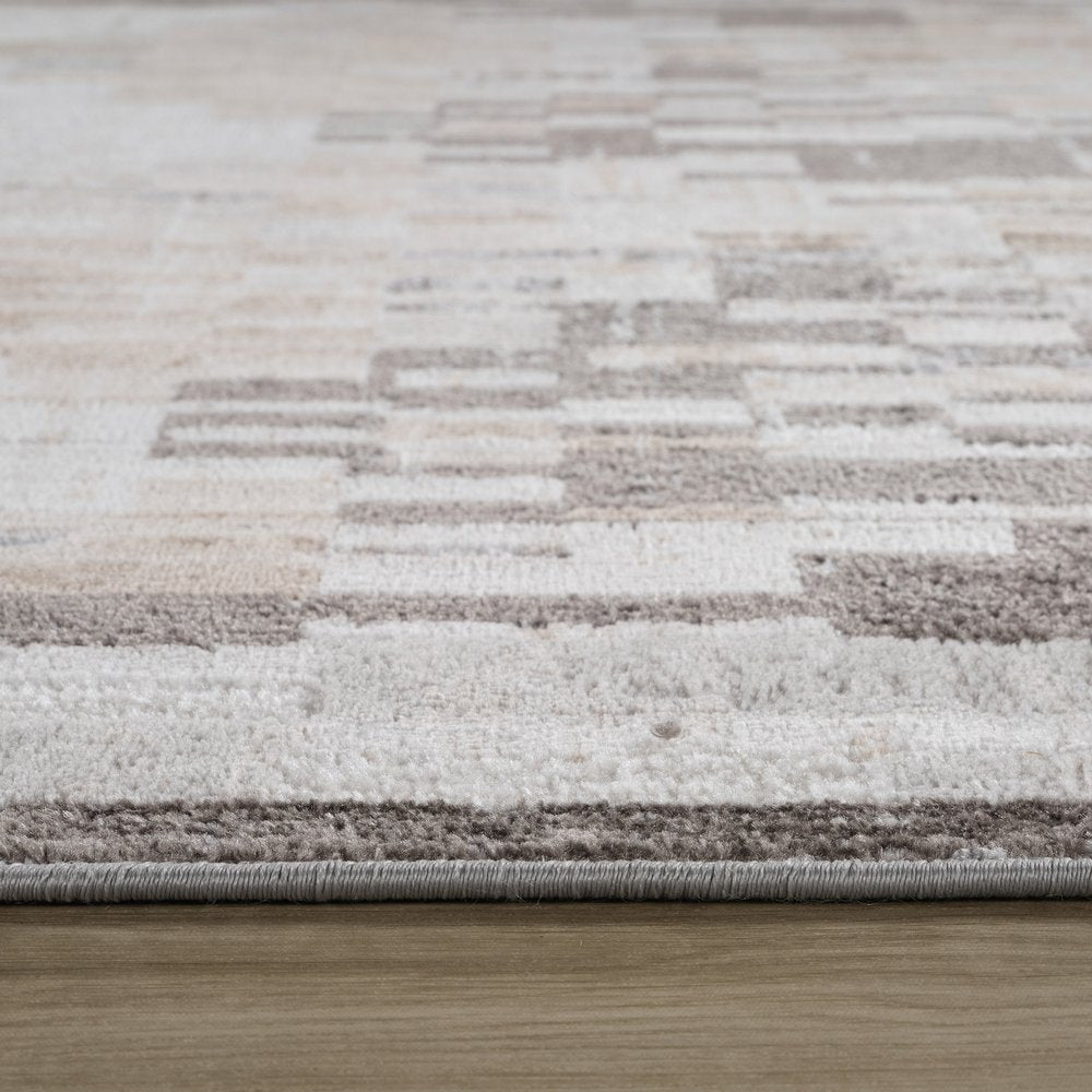 7' X 10' Cream and Brown Abstract Distressed Area Rug