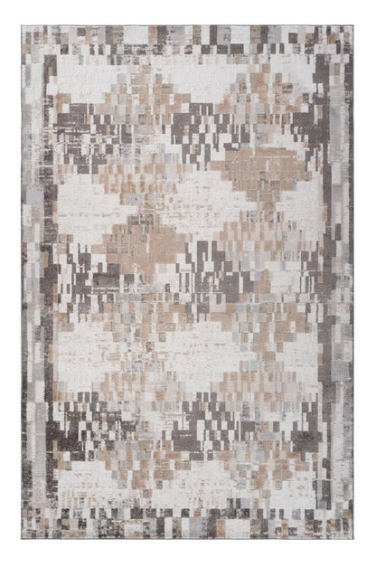 7' X 10' Cream and Brown Abstract Distressed Area Rug