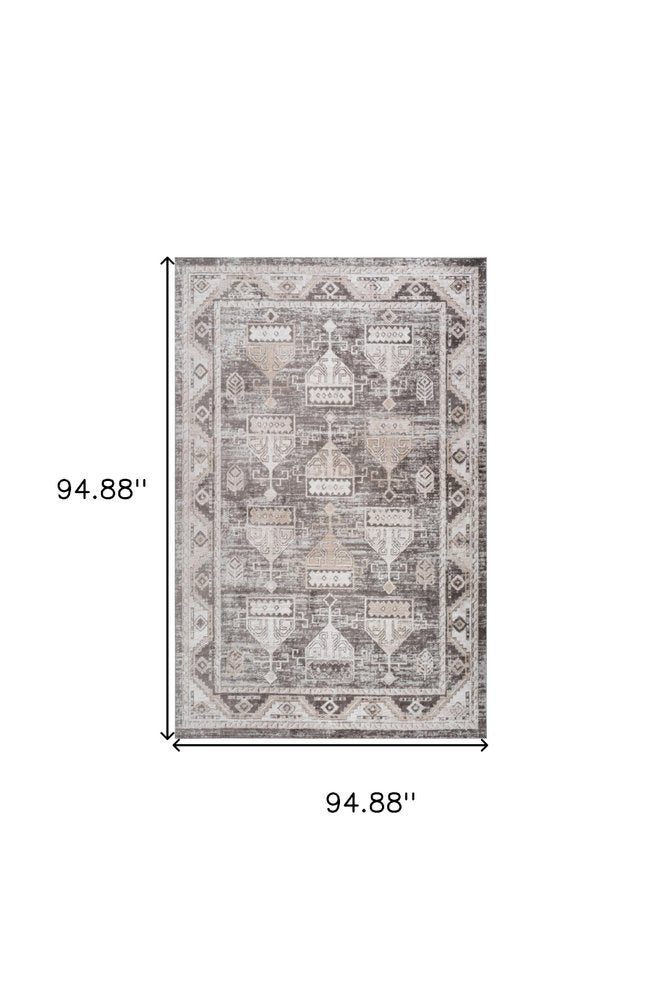 8' X 11' Cream and Brown Abstract Distressed Area Rug