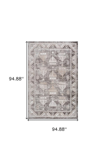 8' X 11' Cream and Brown Abstract Distressed Area Rug