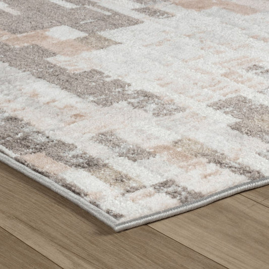 8' X 11' Cream and Brown Abstract Distressed Area Rug