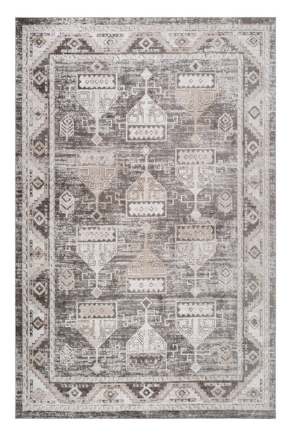 8' X 11' Cream and Brown Abstract Distressed Area Rug