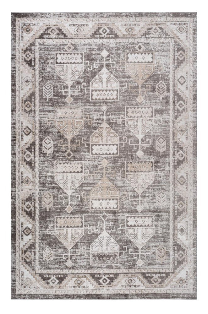 8' X 11' Cream and Brown Abstract Distressed Area Rug