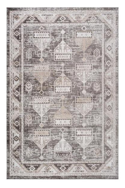 8' X 11' Cream and Brown Abstract Distressed Area Rug