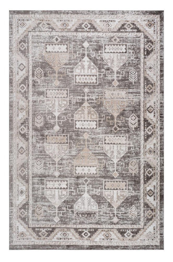 8' X 11' Cream and Brown Abstract Distressed Area Rug