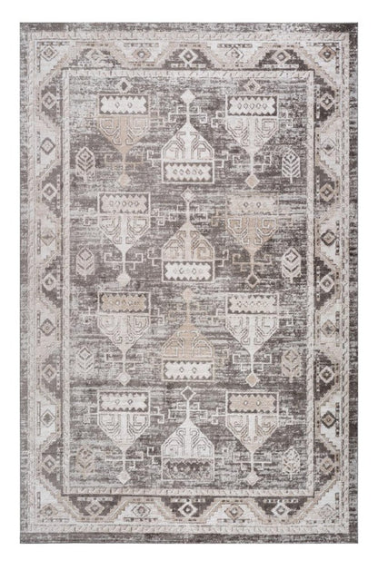 8' X 11' Cream and Brown Abstract Distressed Area Rug